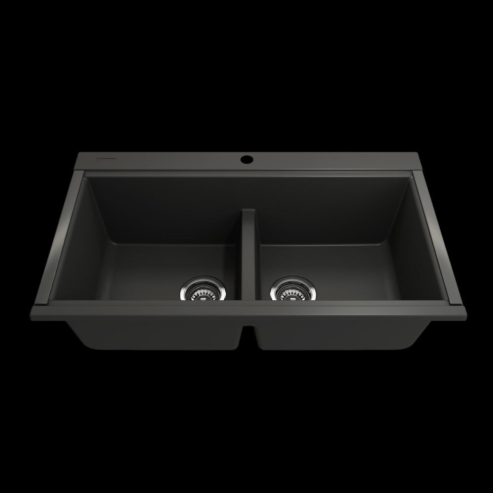 Undermount 33 in. Granite Composite Kitchen Sink with Integrated Workstation, Matte Black, L