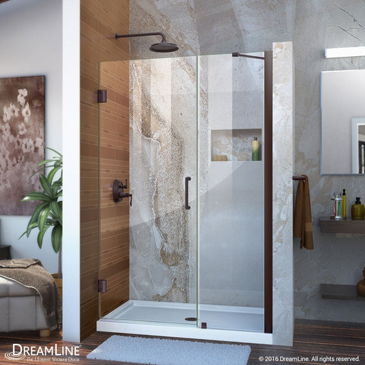 Unidoor 45-46 in. W x 72 in. H Frameless Hinged Shower Door with Support Arm in Oil Rubbed Bronze