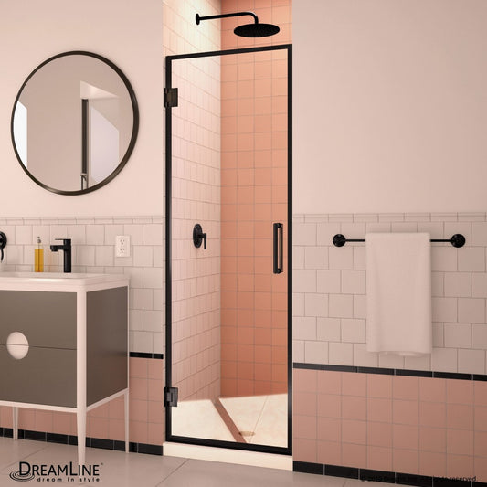 Unidoor Edge 24 in. W x 72 in. H Frameless Hinged Shower Door in Satin Black