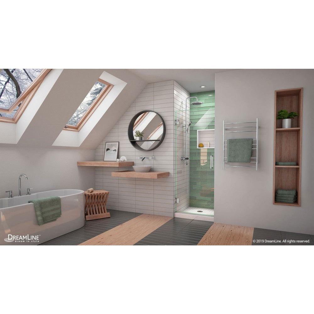 Unidoor-LS 27 in. W x 72 in. H Frameless Hinged Shower Door in Chrome