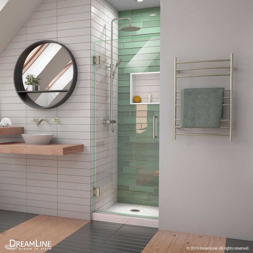 Unidoor-LS 28 in. W x 72 in. H Frameless Hinged Shower Door in Brushed Nickel