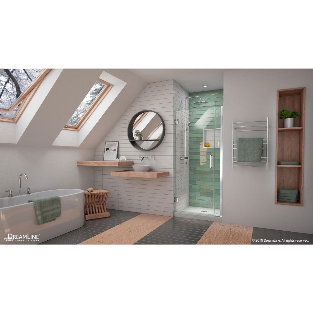 Unidoor-LS 30-31 in. W x 72 in. H Frameless Hinged Shower Door in Chrome