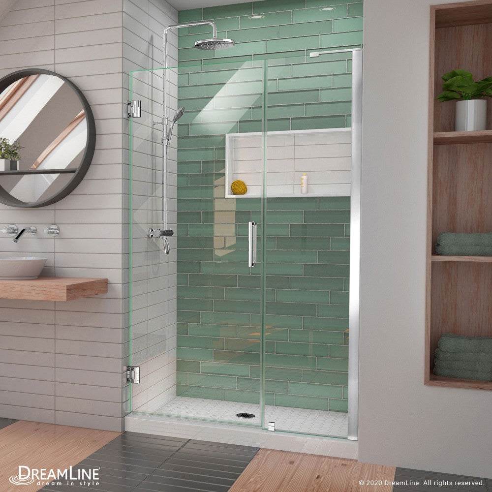 Unidoor-LS 46-47 in. W x 72 in. H Frameless Hinged Shower Door with L-Bar in Chrome