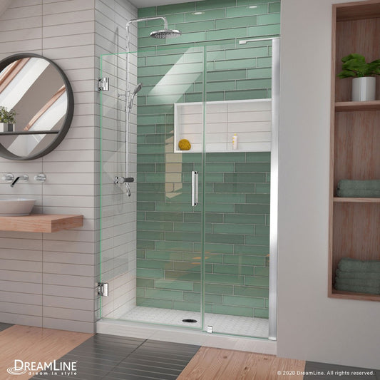 Unidoor-LS 46-47 in. W x 72 in. H Frameless Hinged Shower Door with L-Bar in Chrome