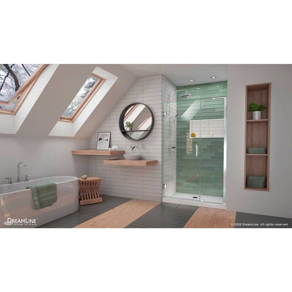 Unidoor-LS 46-47 in. W x 72 in. H Frameless Hinged Shower Door with L-Bar in Chrome