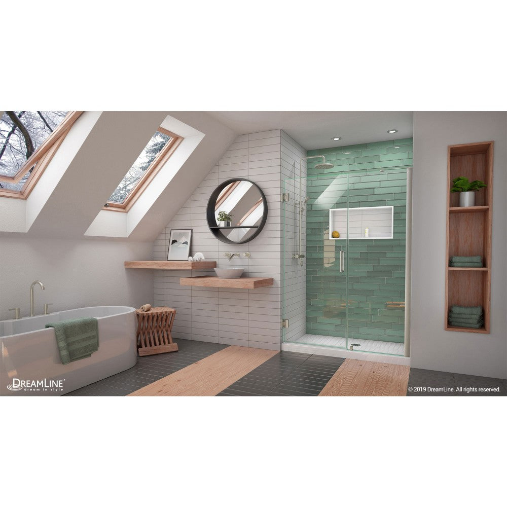 Unidoor-LS 48-49 in. W x 72 in. H Frameless Hinged Shower Door with L-Bar in Brushed Nickel