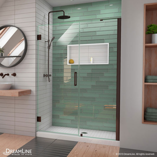Unidoor-LS 48-49 in. W x 72 in. H Frameless Hinged Shower Door with L-Bar in Oil Rubbed Bronze