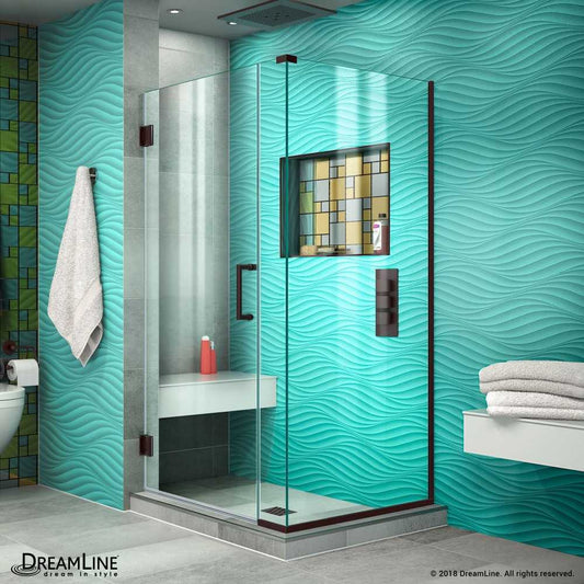 Unidoor Plus 34 in. W x 34 3/8 in. D x 72 in. H Frameless Hinged Shower Enclosure in Oil Rubbed Bronze