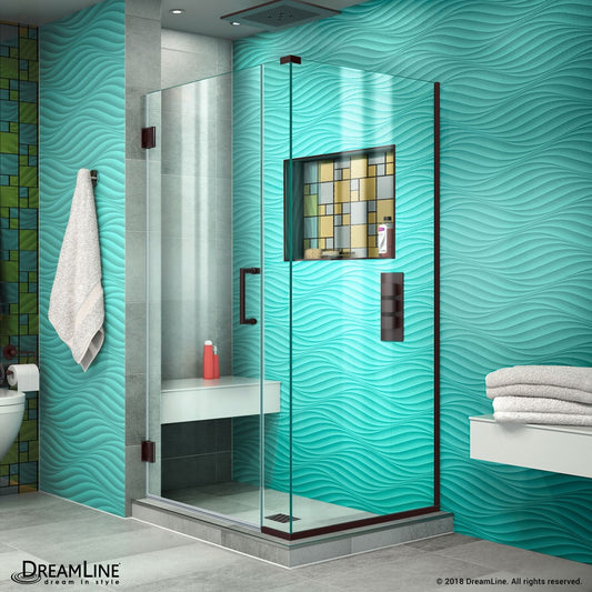 Unidoor Plus 36 in. W x 34 3/8 in. D x 72 in. H Frameless Hinged Shower Enclosure in Oil Rubbed Bronze
