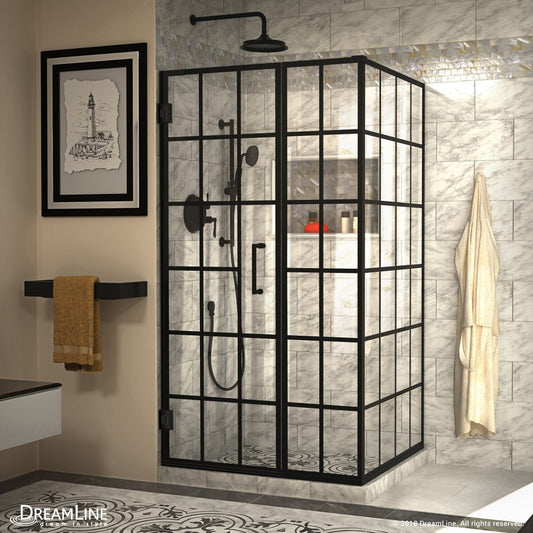 Unidoor Toulon 34 in. D x 40 in. W x 72 in. H Frameless Hinged Shower Enclosure in Satin Black