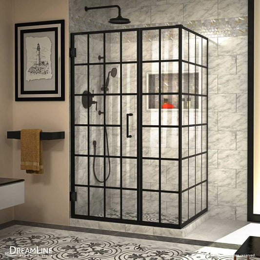 Unidoor Toulon 34 in. D x 46 in. W x 72 in. H Frameless Hinged Shower Enclosure in Satin Black