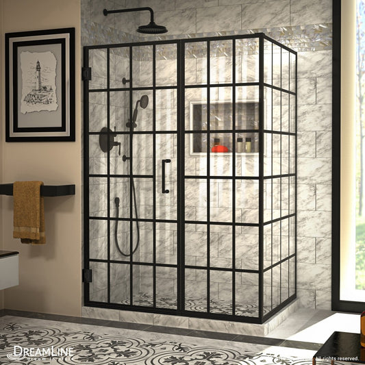 Unidoor Toulon 34 in. D x 52 in. W x 72 in. H Frameless Hinged Shower Enclosure in Satin Black