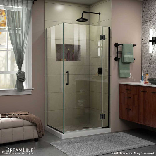 Unidoor-X 29 3/8 in. W x 34 in. D x 72 in. H Frameless Hinged Shower Enclosure in Satin Black