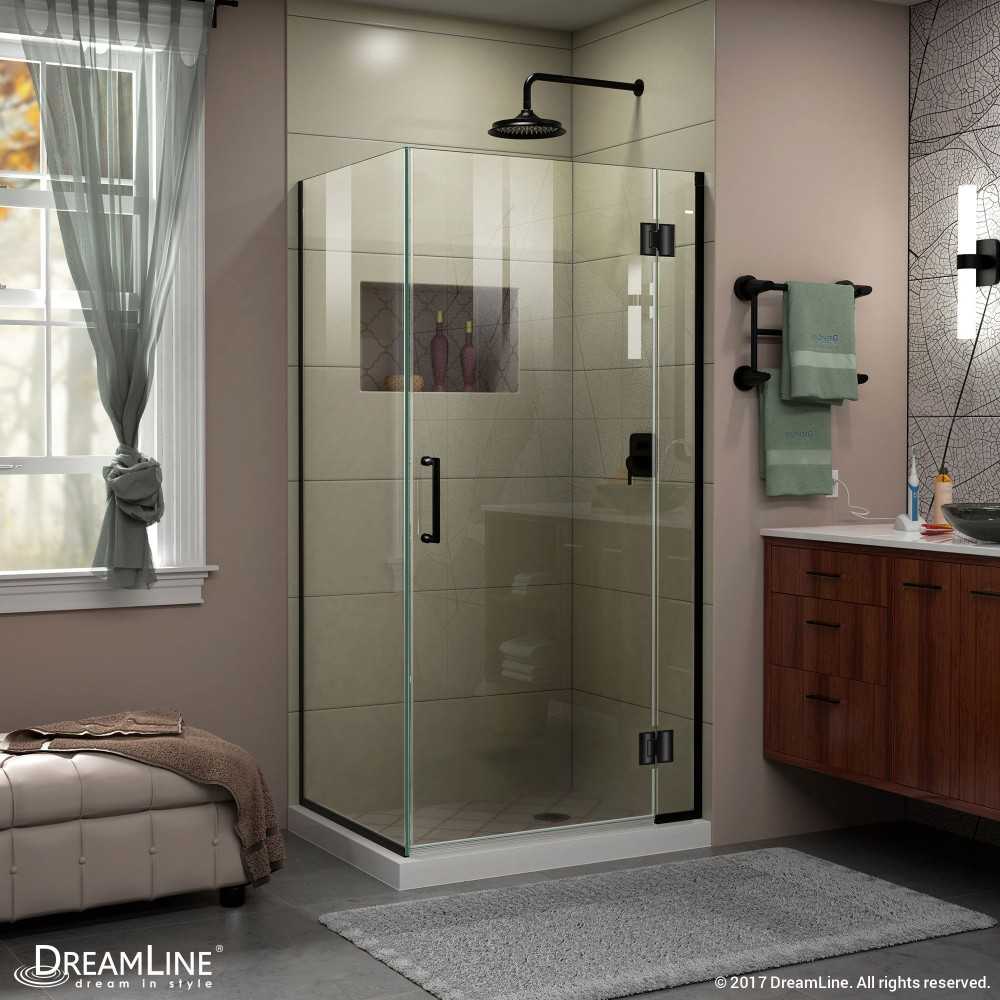 Unidoor-X 34 3/8 W x 30 in. D x 72 in. H Frameless Hinged Shower Enclosure in Satin Black