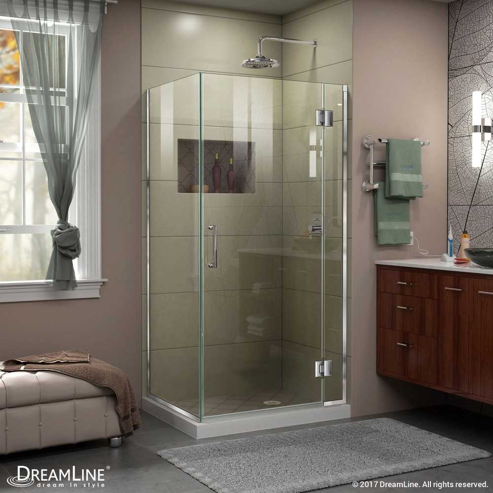 Unidoor-X 34 3/8 W x 34 in. D x 72 in. H Frameless Hinged Shower Enclosure in Chrome