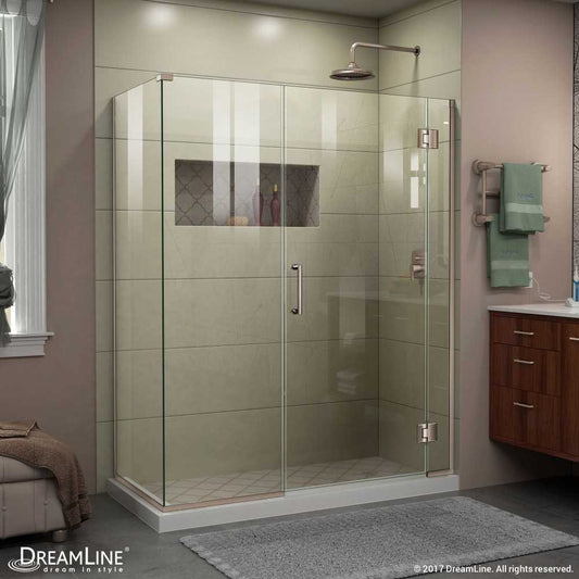 Unidoor-X 35 1/2 in. W x 30 3/8 in. D x 72 in. H Frameless Hinged Shower Enclosure in Brushed Nickel