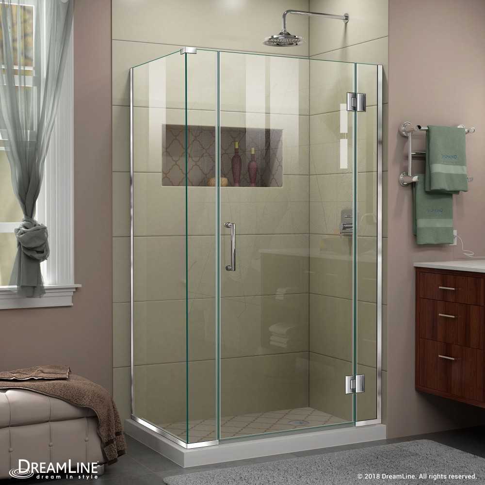 Unidoor-X 39 1/2  in. W x 30 3/8 in. D x 72 in. H Frameless Hinged Shower Enclosure in Chrome