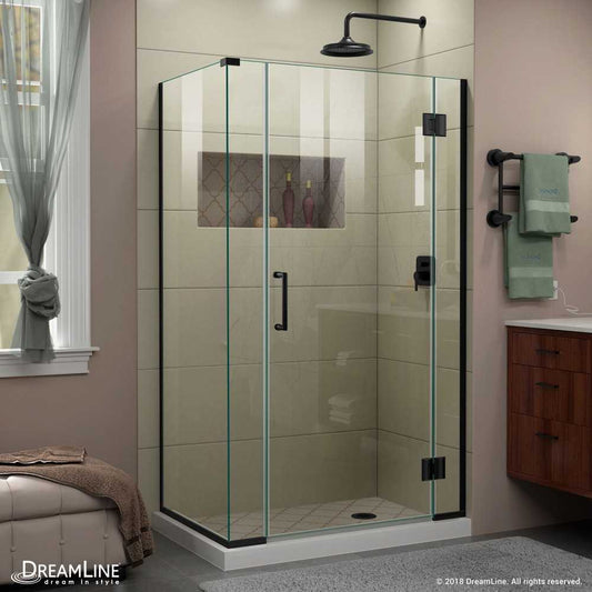 Unidoor-X 39 1/2  in. W x 30 3/8 in. D x 72 in. H Frameless Hinged Shower Enclosure in Satin Black