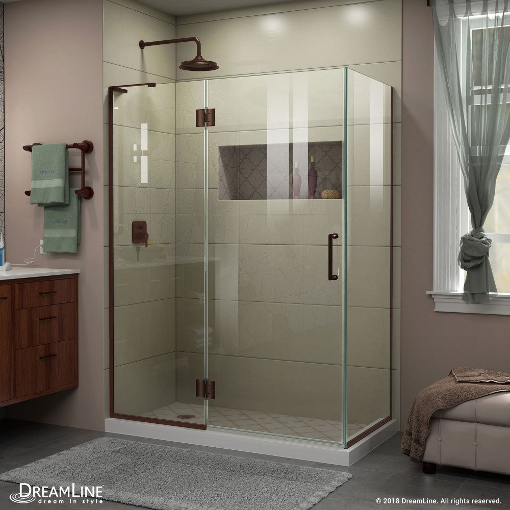 Unidoor-X 47 3/8 in. W x 34 in. D x 72 in. H Frameless Hinged Shower Enclosure in Oil Rubbed Bronze