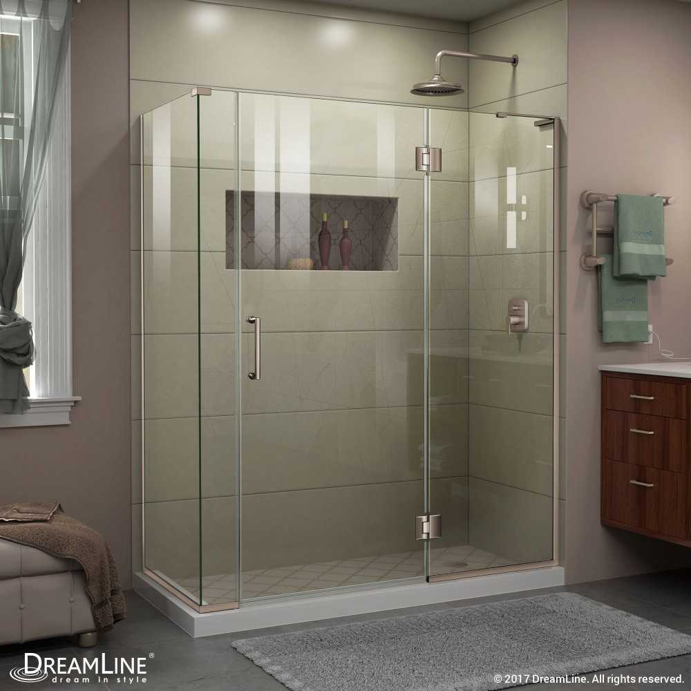 Unidoor-X 57 1/2 in. W x 30 3/8 in. D x 72 in. H Frameless Hinged Shower Enclosure in Brushed Nickel