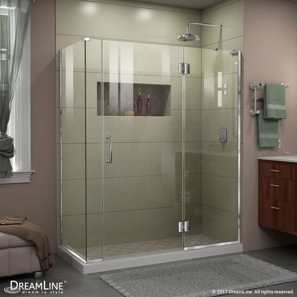 Unidoor-X 57 1/2 in. W x 30 3/8 in. D x 72 in. H Frameless Hinged Shower Enclosure in Chrome