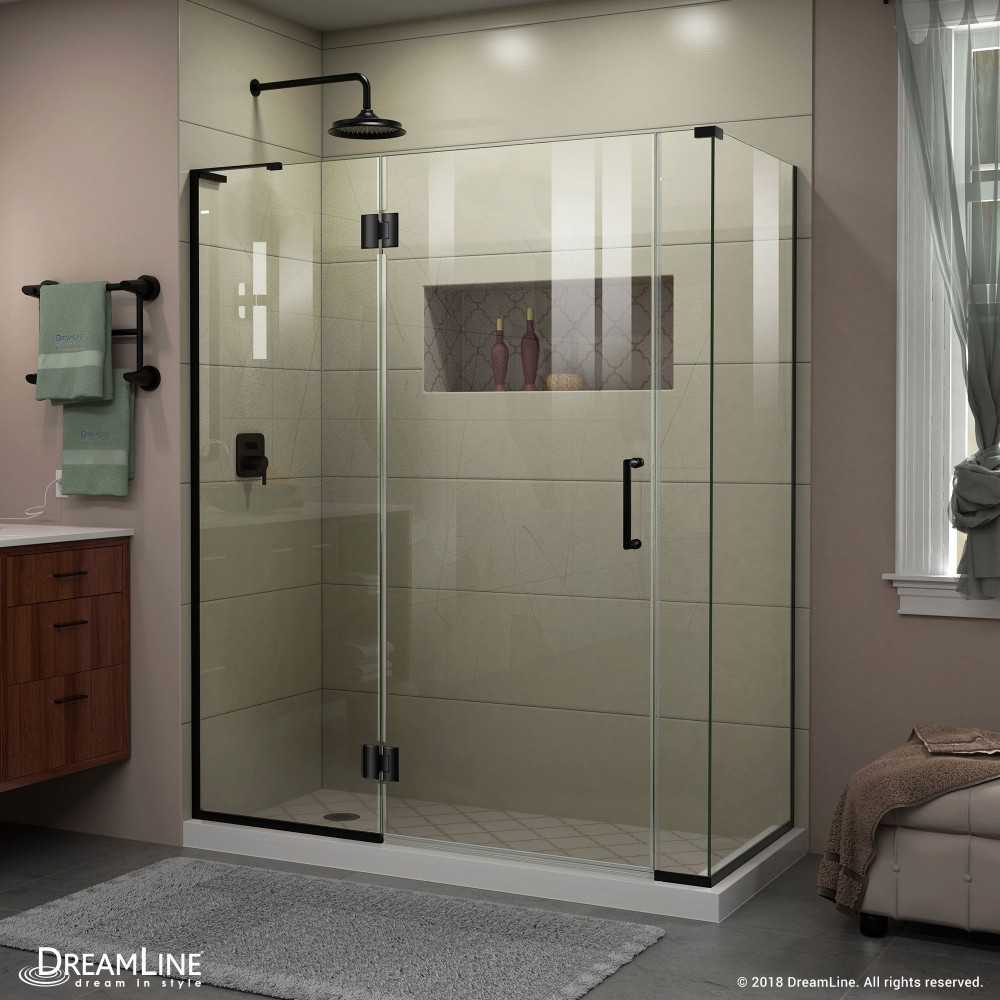 Unidoor-X 57 1/2 in. W x 30 3/8 in. D x 72 in. H Frameless Hinged Shower Enclosure in Satin Black