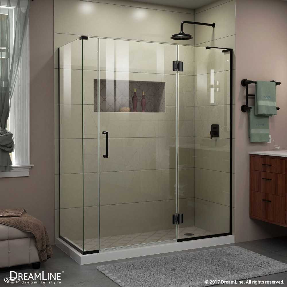 Unidoor-X 57 1/2 in. W x 30 3/8 in. D x 72 in. H Frameless Hinged Shower Enclosure in Satin Black