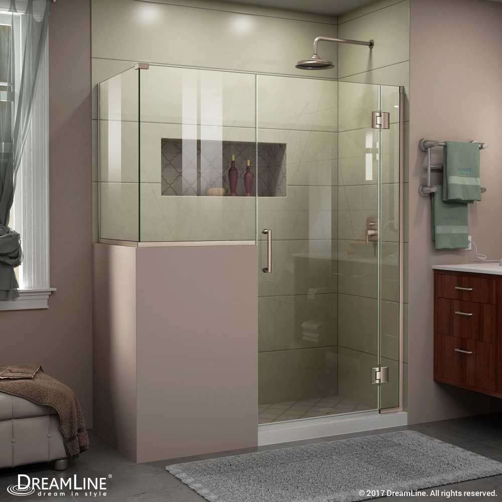 Unidoor-X 57 in. W x 30 3/8 in. D x 72 in. H Frameless Hinged Shower Enclosure in Brushed Nickel