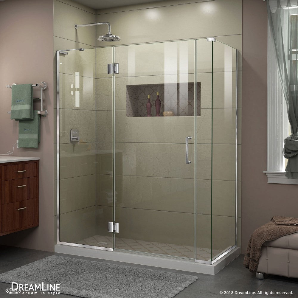 Unidoor-X 57 in. W x 34 3/8 in. D x 72 in. H Frameless Hinged Shower Enclosure in Chrome