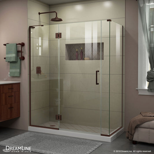 Unidoor-X 57 in. W x 34 3/8 in. D x 72 in. H Frameless Hinged Shower Enclosure in Oil Rubbed Bronze