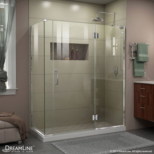 Unidoor-X 58 1/2 in. W x 30 3/8 in. D x 72 in. H Frameless Hinged Shower Enclosure in Chrome