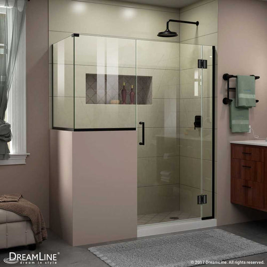 Unidoor-X 58 in. W x 30 3/8 in. D x 72 in. H Frameless Hinged Shower Enclosure in Satin Black