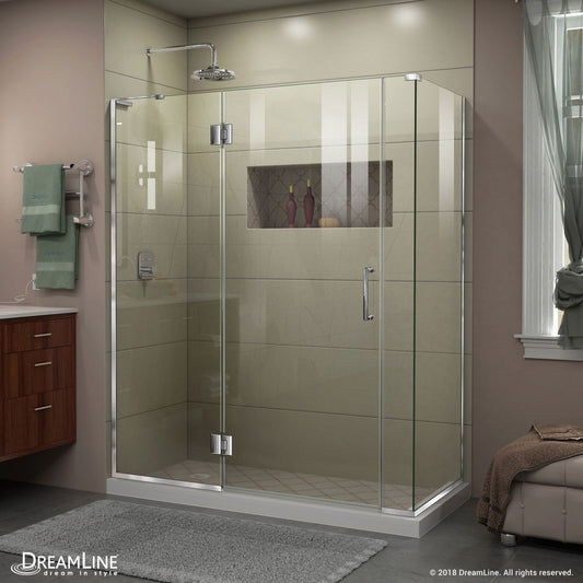 Unidoor-X 59 1/2 in. W x 30 3/8 in. D x 72 in. H Frameless Hinged Shower Enclosure in Chrome