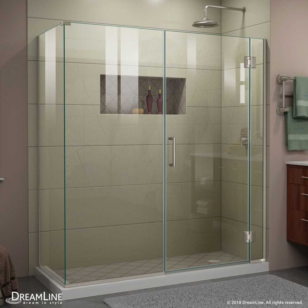 Unidoor-X 63 1/2  in. W x 30 3/8 in. D x 72 in. H Frameless Hinged Shower Enclosure in Brushed Nickel