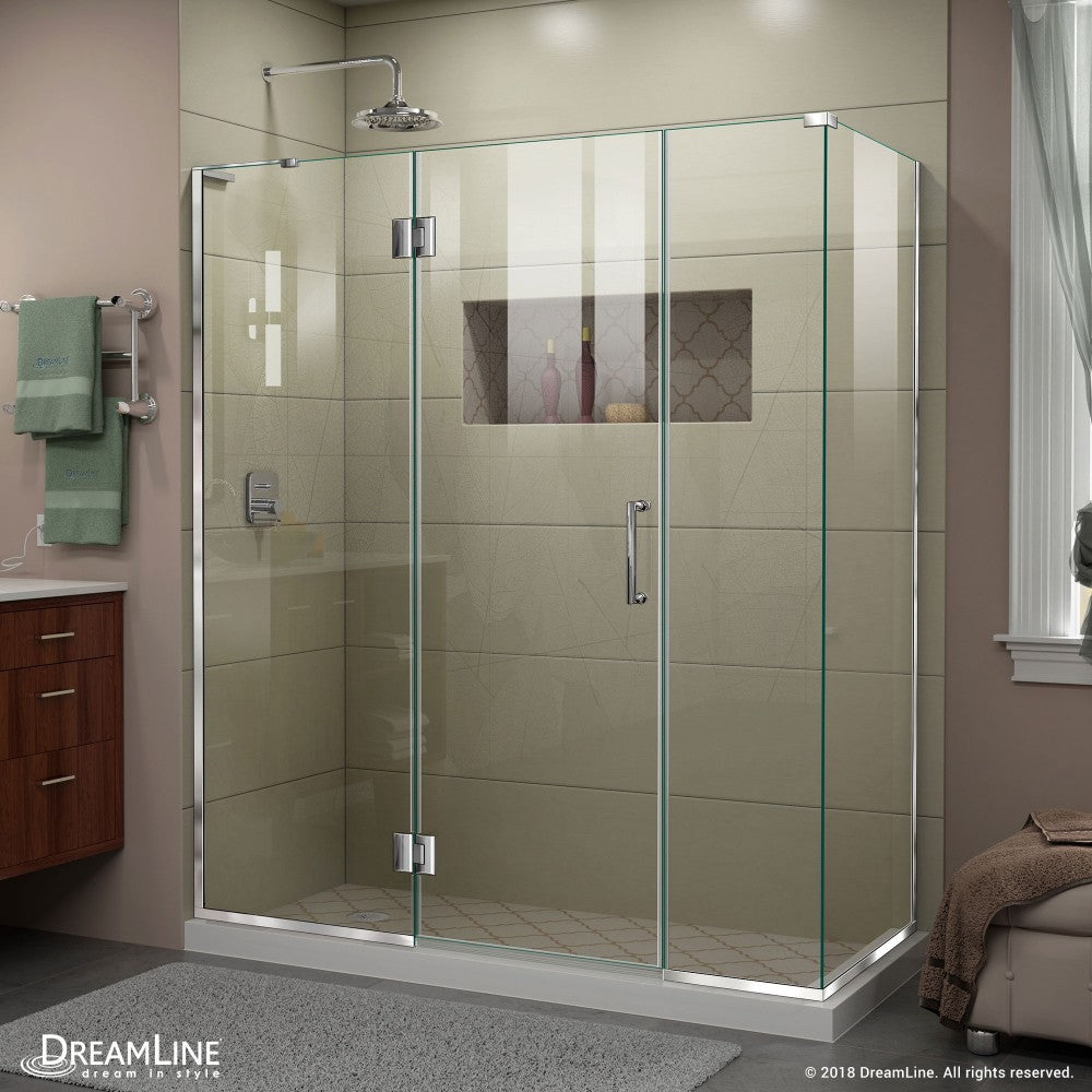 Unidoor-X 63 1/2  in. W x 30 3/8 in. D x 72 in. H Frameless Hinged Shower Enclosure in Chrome