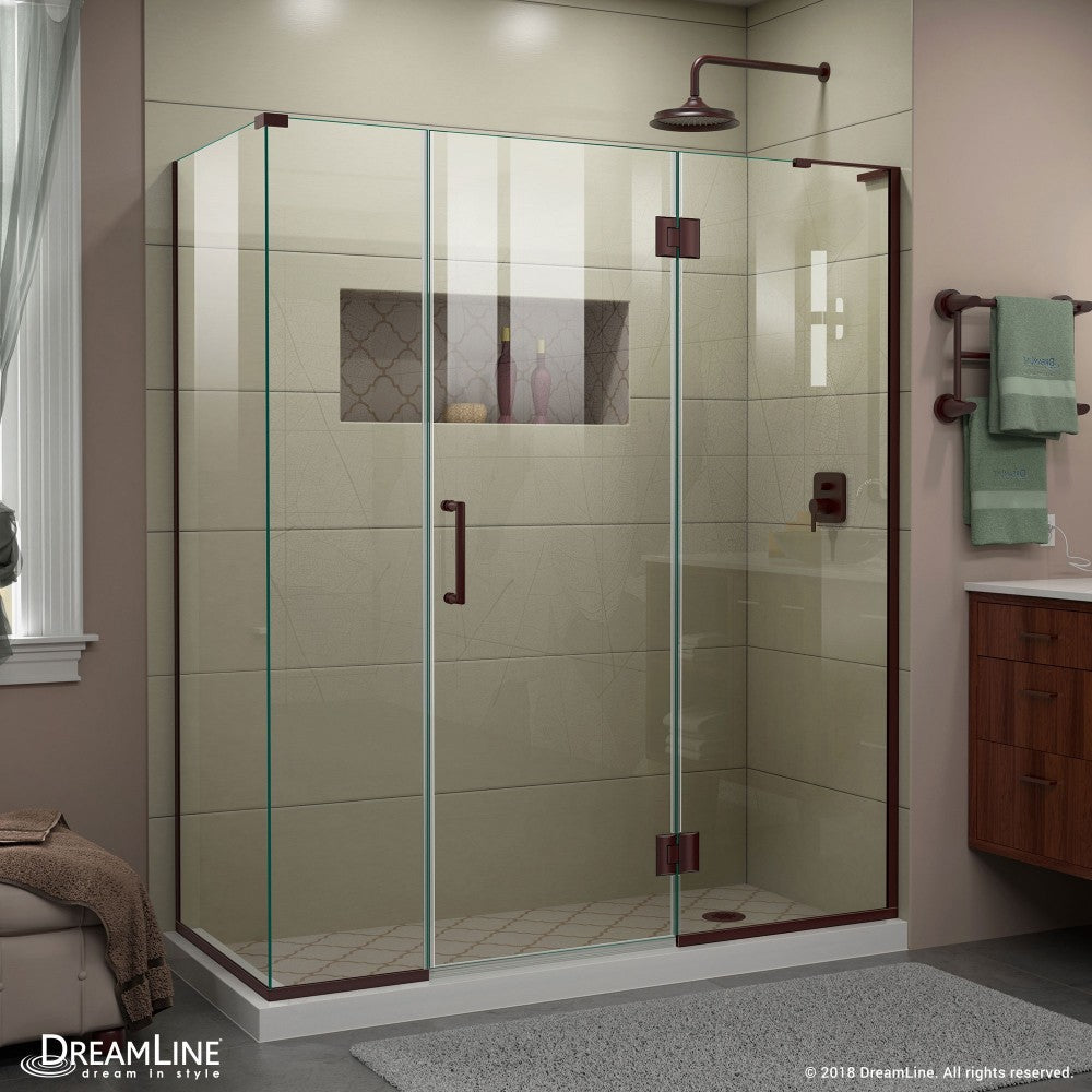 Unidoor-X 63 1/2  in. W x 30 3/8 in. D x 72 in. H Frameless Hinged Shower Enclosure in Oil Rubbed Bronze