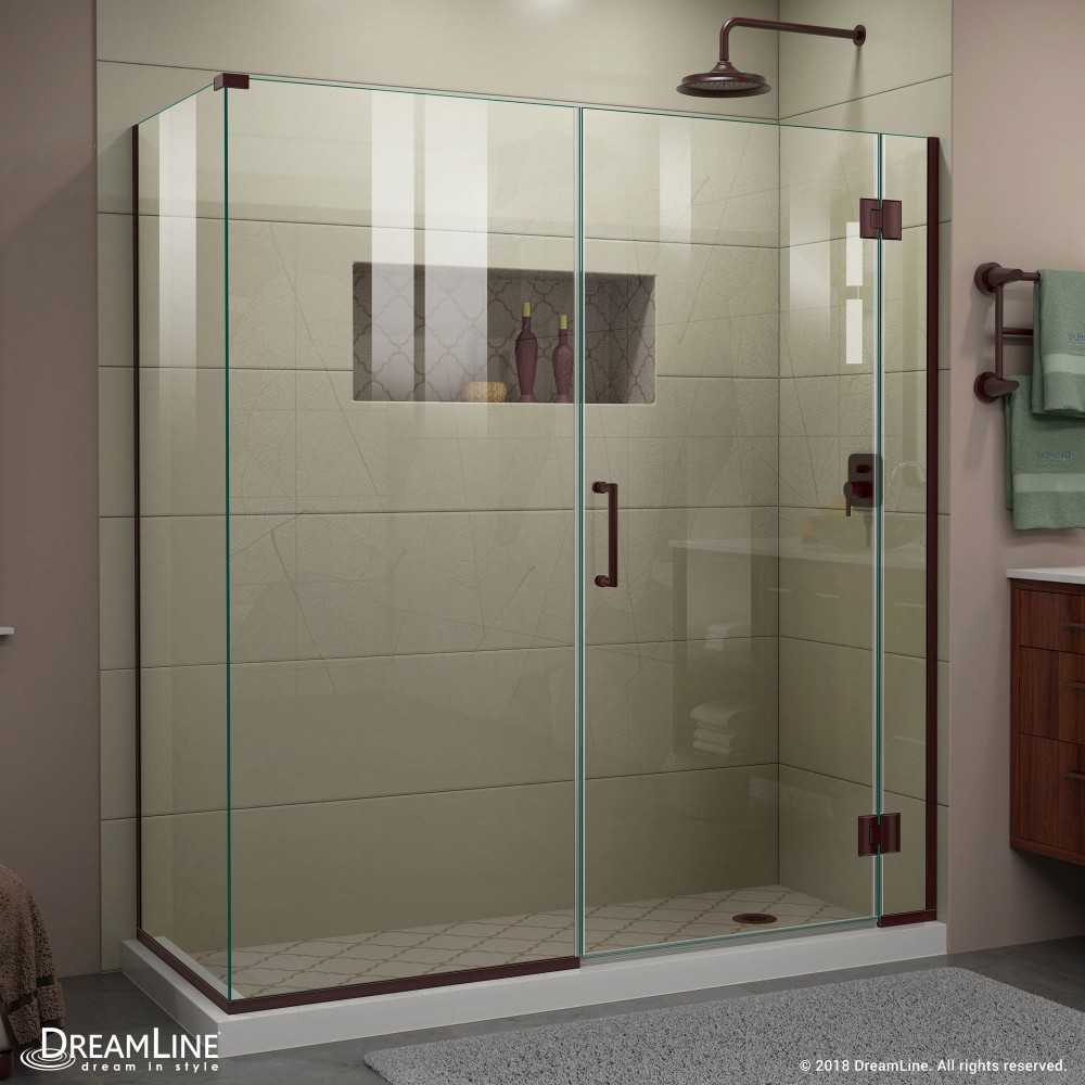 Unidoor-X 63 1/2  in. W x 30 3/8 in. D x 72 in. H Frameless Hinged Shower Enclosure in Oil Rubbed Bronze