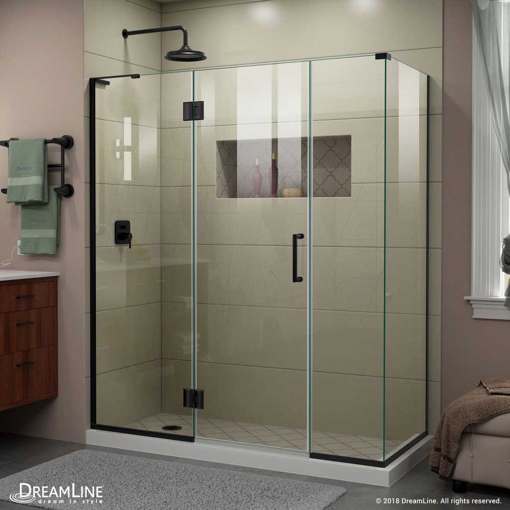 Unidoor-X 63 1/2  in. W x 30 3/8 in. D x 72 in. H Frameless Hinged Shower Enclosure in Satin Black