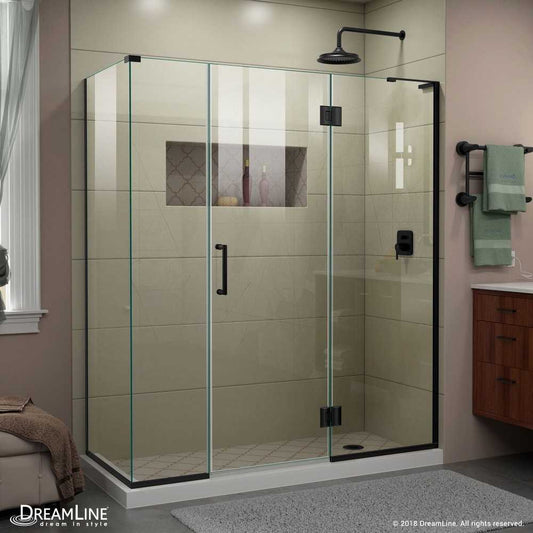 Unidoor-X 63 1/2  in. W x 30 3/8 in. D x 72 in. H Frameless Hinged Shower Enclosure in Satin Black