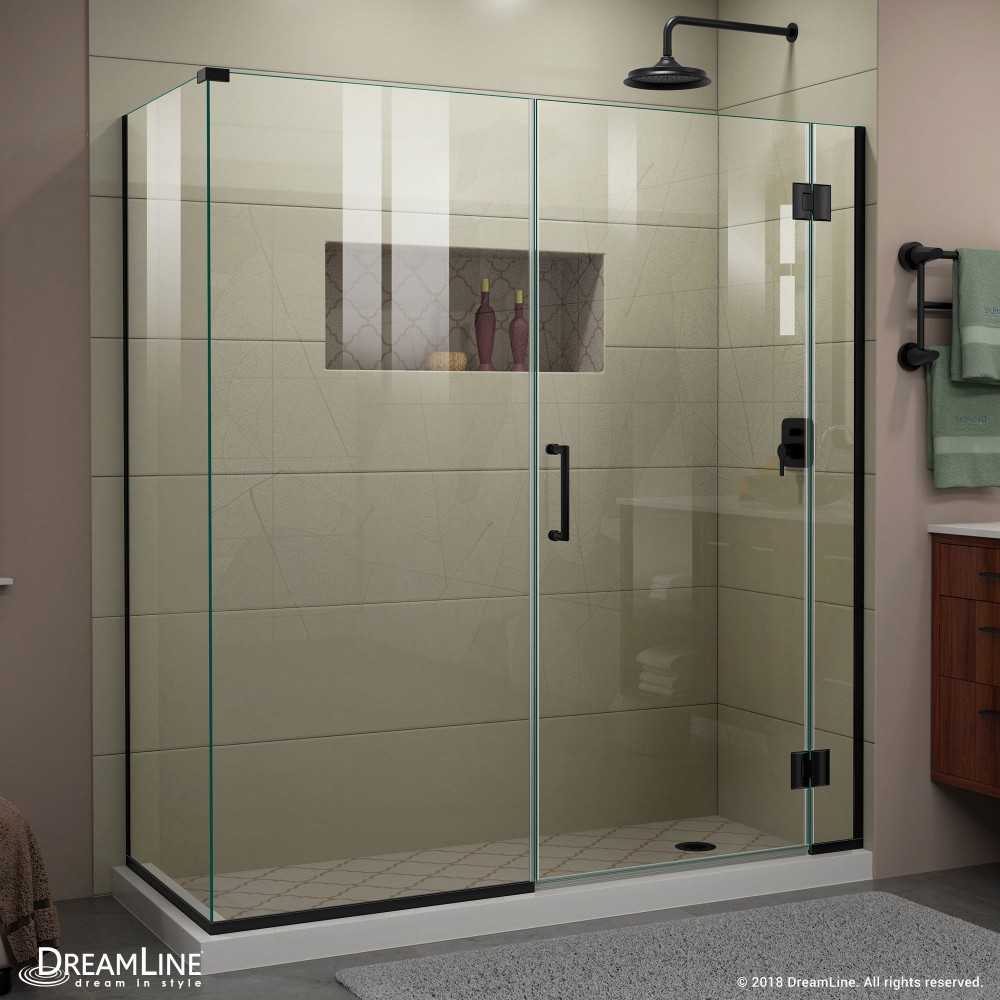 Unidoor-X 63 1/2  in. W x 30 3/8 in. D x 72 in. H Frameless Hinged Shower Enclosure in Satin Black