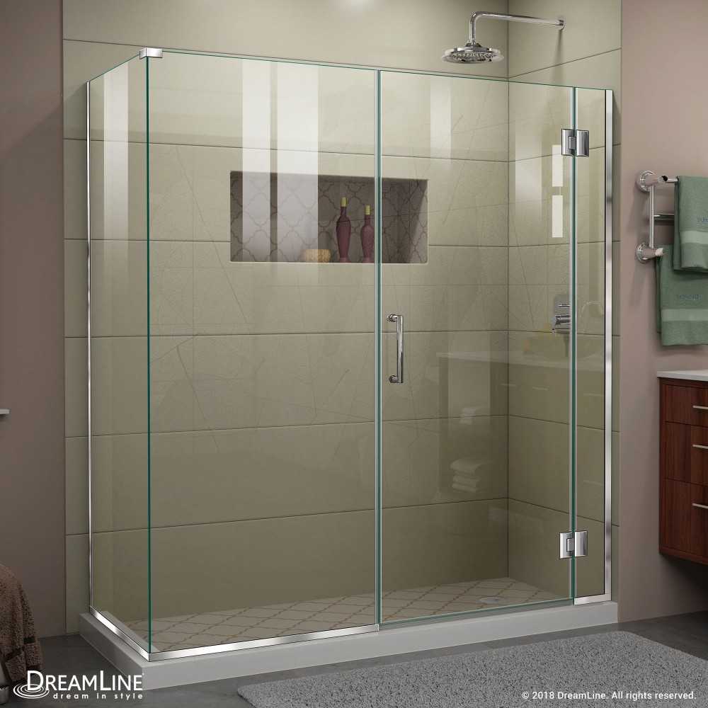 Unidoor-X 63 1/2  in. W x 34 3/8 in. D x 72 in. H Frameless Hinged Shower Enclosure in Chrome