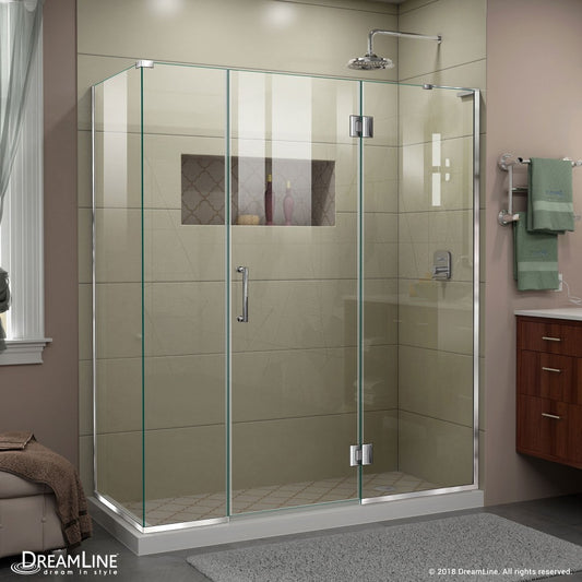 Unidoor-X 64  in. W x 30 3/8 in. D x 72 in. H Frameless Hinged Shower Enclosure in Chrome