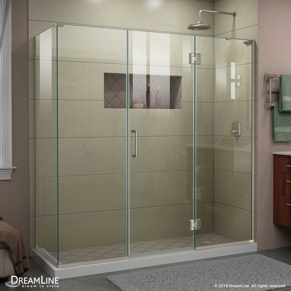 Unidoor-X 69 1/2  in. W x 30 3/8 in. D x 72 in. H Frameless Hinged Shower Enclosure in Brushed Nickel