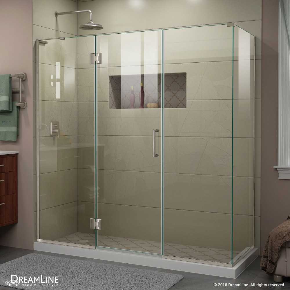 Unidoor-X 69 1/2  in. W x 30 3/8 in. D x 72 in. H Frameless Hinged Shower Enclosure in Brushed Nickel