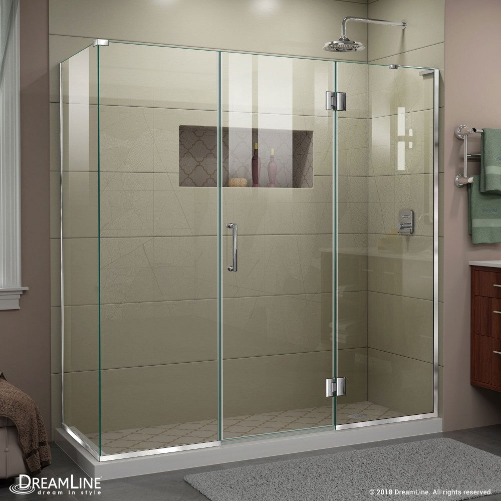 Unidoor-X 69 1/2  in. W x 30 3/8 in. D x 72 in. H Frameless Hinged Shower Enclosure in Chrome