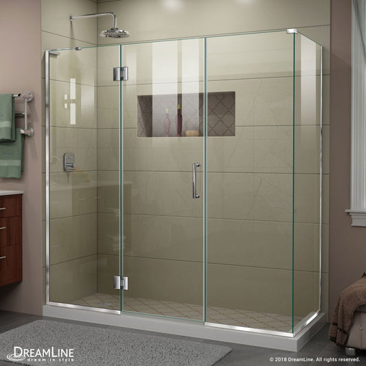 Unidoor-X 69 1/2  in. W x 30 3/8 in. D x 72 in. H Frameless Hinged Shower Enclosure in Chrome