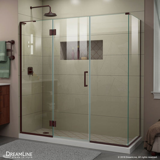 Unidoor-X 69 1/2  in. W x 30 3/8 in. D x 72 in. H Frameless Hinged Shower Enclosure in Oil Rubbed Bronze