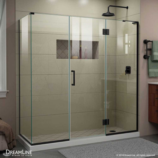 Unidoor-X 69 1/2  in. W x 30 3/8 in. D x 72 in. H Frameless Hinged Shower Enclosure in Satin Black