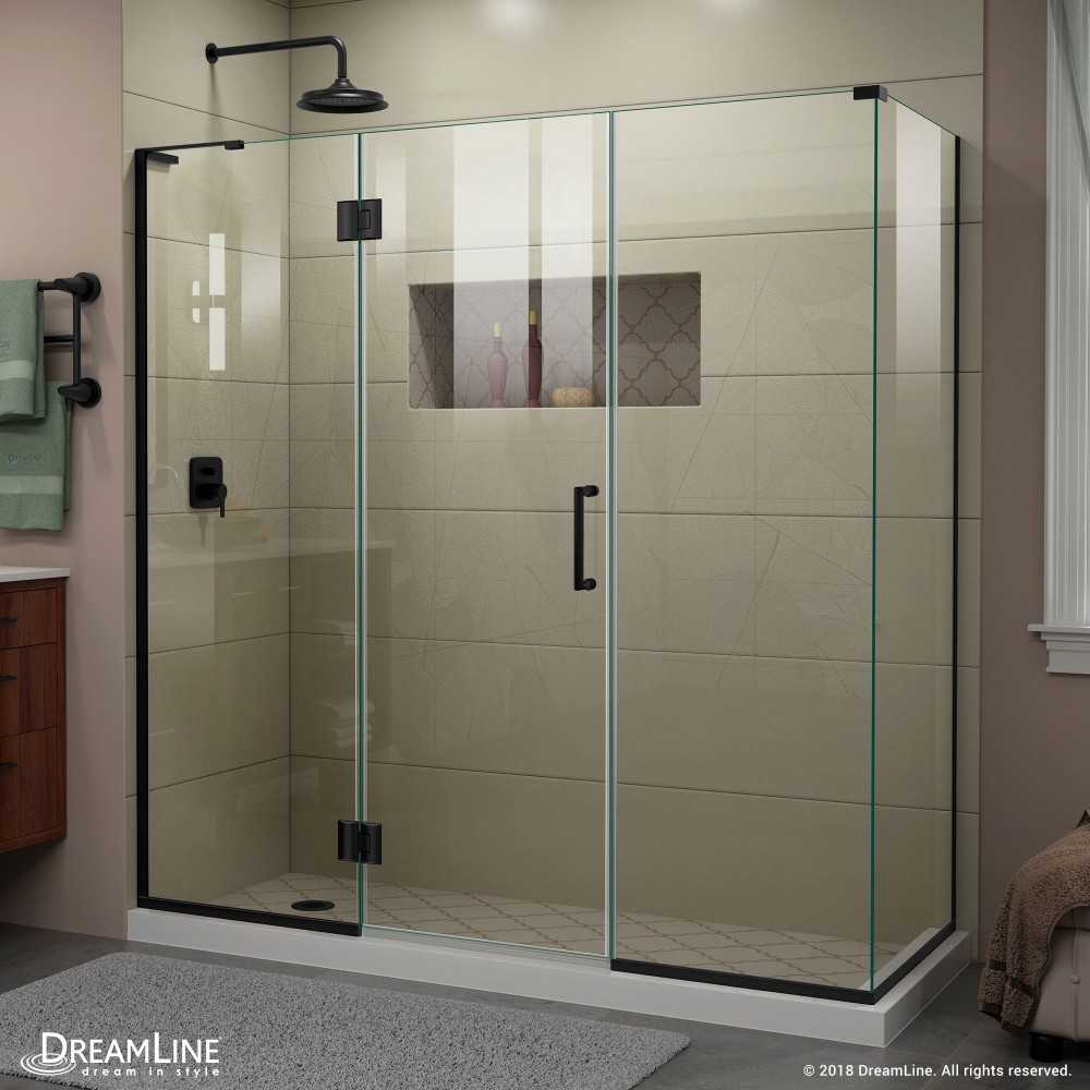 Unidoor-X 69 1/2  in. W x 30 3/8 in. D x 72 in. H Frameless Hinged Shower Enclosure in Satin Black