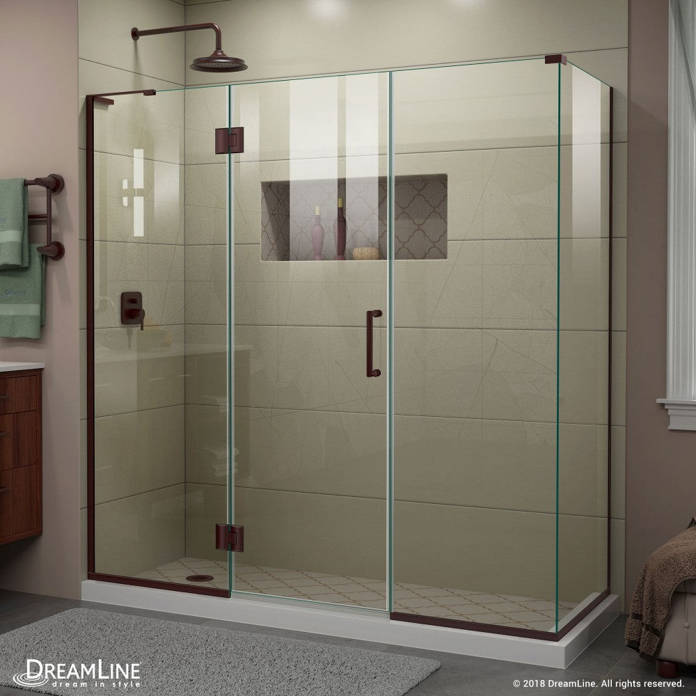 Unidoor-X 69 1/2  in. W x 34 3/8 in. D x 72 in. H Frameless Hinged Shower Enclosure in Oil Rubbed Bronze